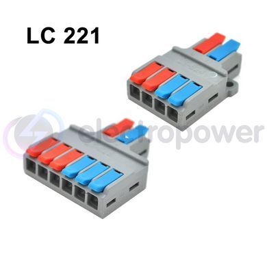 Клеммная колодка-разветвитель LC 221-462, L+N 2x(1x3) 8 pin, 32А 250V, 0.2-4.0 мм&sup2; цветная, с крепежными отверстиями