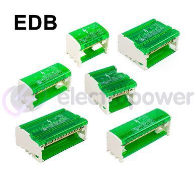 Распределительный клеммный блок EDB-407 500V 4Px7 зеленый на DIN-рейку 125А