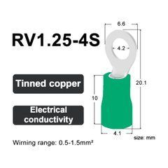 Кабельний наконечник RV1.25-4S кільцевий з ізоляцією 0.5-1.5 мм&sup2; зелений